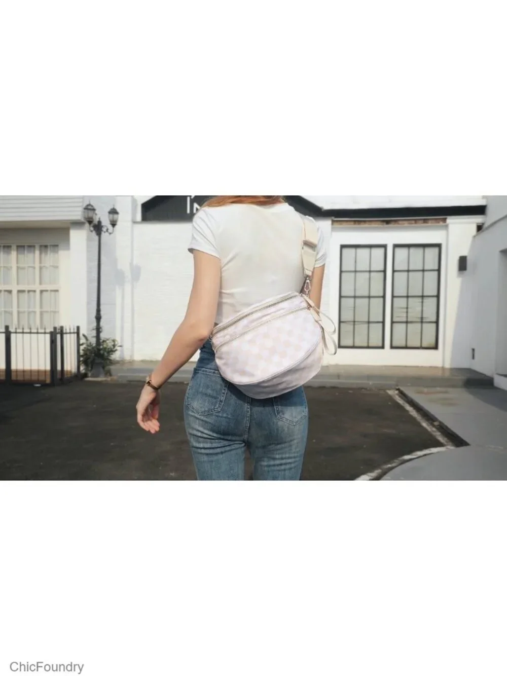 Checkered Crossbody Sling Bag with RFID Protection, Nylon Travel Purse